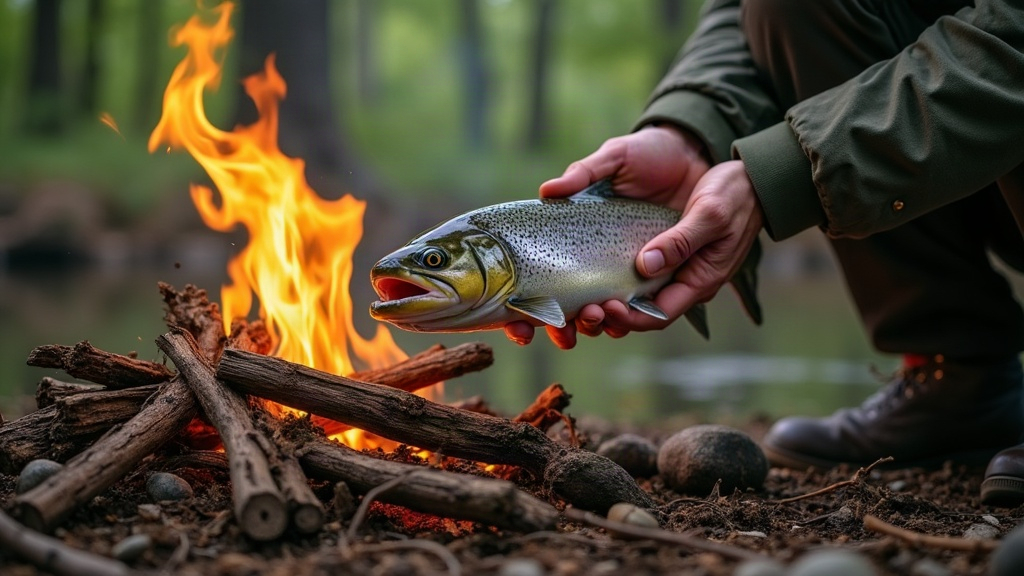 Field Dressing and Cooking Brook Trout Over a Twig Fire